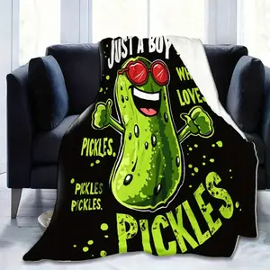 Funny Cartoon Pickle Just A Boy Who Loves Pickles Cozy Soft Flannel Fleece Throw Blanket Warm Decorative Blanket for Couch Sofa Bedroom
