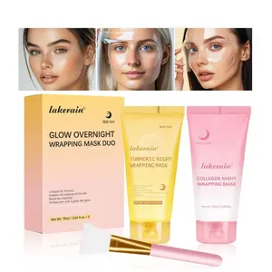 Dual-Effect Overnight  Collagen & Turmeric Night Wrapping Peel Off Mask Skin Repair Facial with Brush  Hydrates and Nourish Skin Elasticity,Reduces Sagging and Wrinkles Gift for Teen Girls and Women