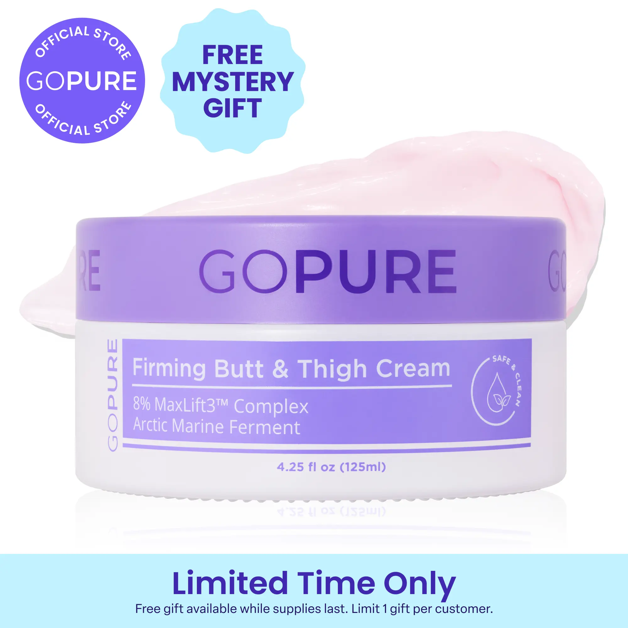 GOPURE Firming Butt & Thigh Cream - Nourishing Hydrating Bodybutter for Stretch Marks & Dimpled Texture - Clinically Tested, Dermatologist Recommended, Cruelty-Free