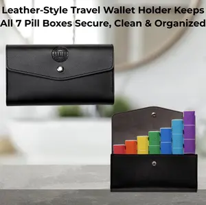 Premium Pill Box Set Magnetic 7-Day Organizer 3-Comp Boxes Travel Wallet Leather-Style Secure Clean Organized