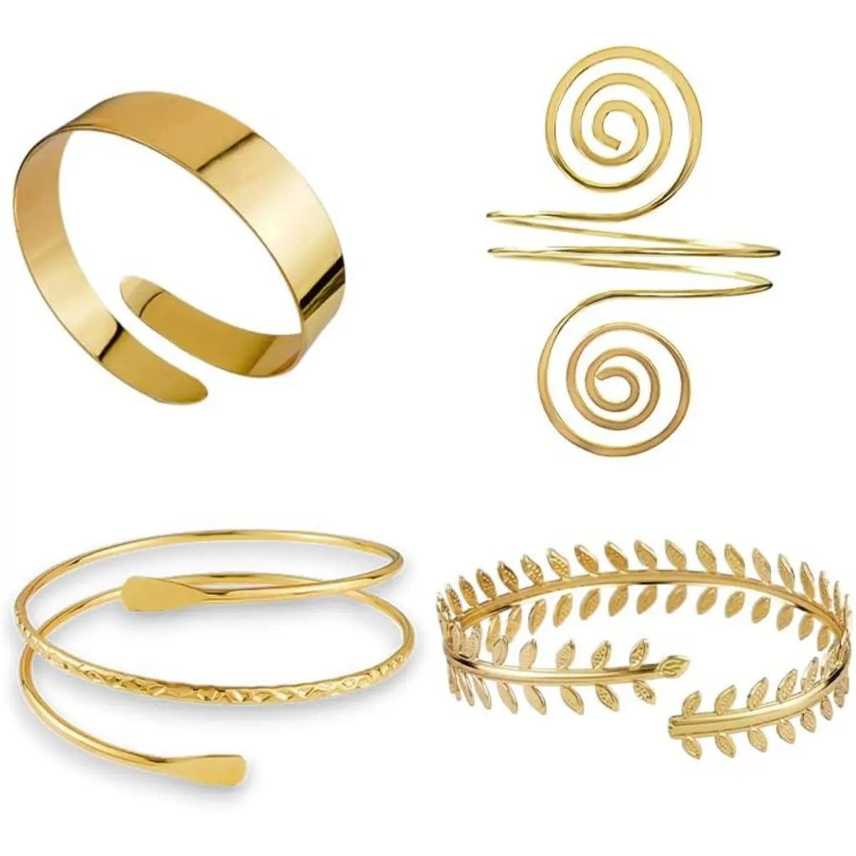 4-Piece Gold Plated Arm Cuffs for Women, Minimalist Adjustable Upper Arm Bracelets, Gold Aesthetic Jewelry for Party, Beaches, Anniversary, Adjustable Strap Bracelets, Modern Fashion Accessories, Fashionable Bracelet