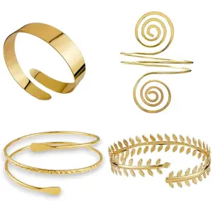 A Set of 4 Gold Adjustable Upper Arm Cuff Bracelets for Women, Ideal for Birthday Gifts, Parties, Weddings, and Mother's Day Gifts