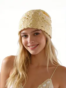Elegant Girls' Headscarf Hat, Floral Hollow Out Thickened Four-Season Cap, Artistic Face-Hiding Knit Beanie, Perfect for All Seasons