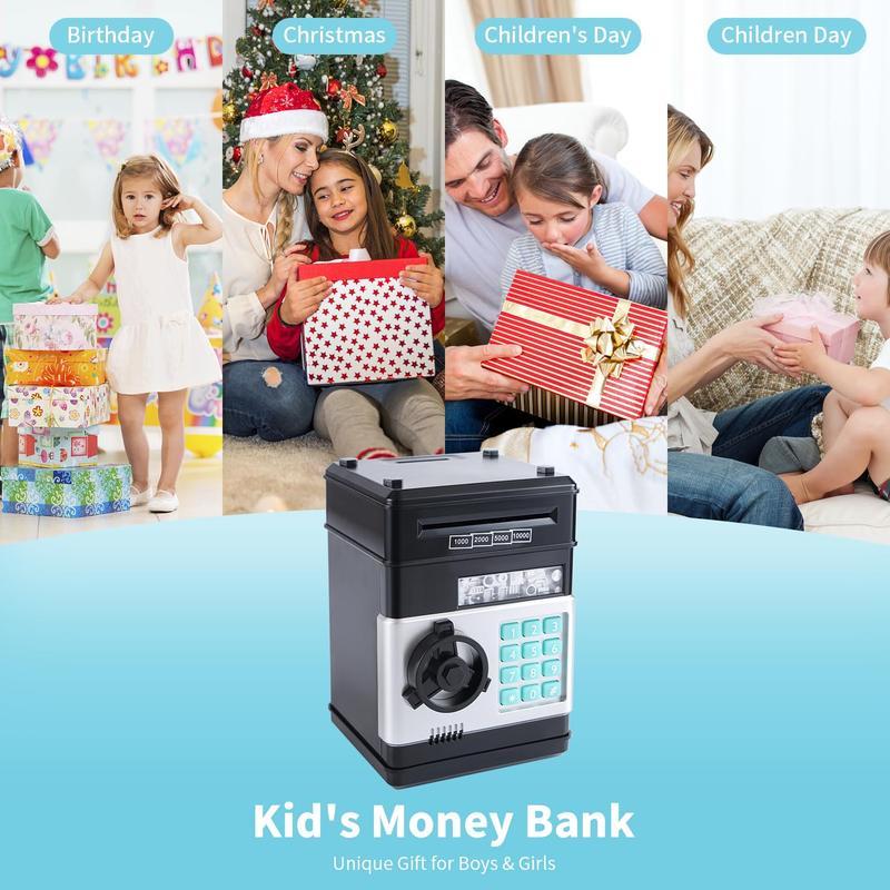 Electronic Piggy Bank with Password Code Lock | Kids Coin Money Savings Box Safe Cash Coin Can Toy, Mini ATM Banks for 3 4 5 6 7 8 9 10 11 12 Year Old Boys Girls Christmas Birthday Gifts for Children