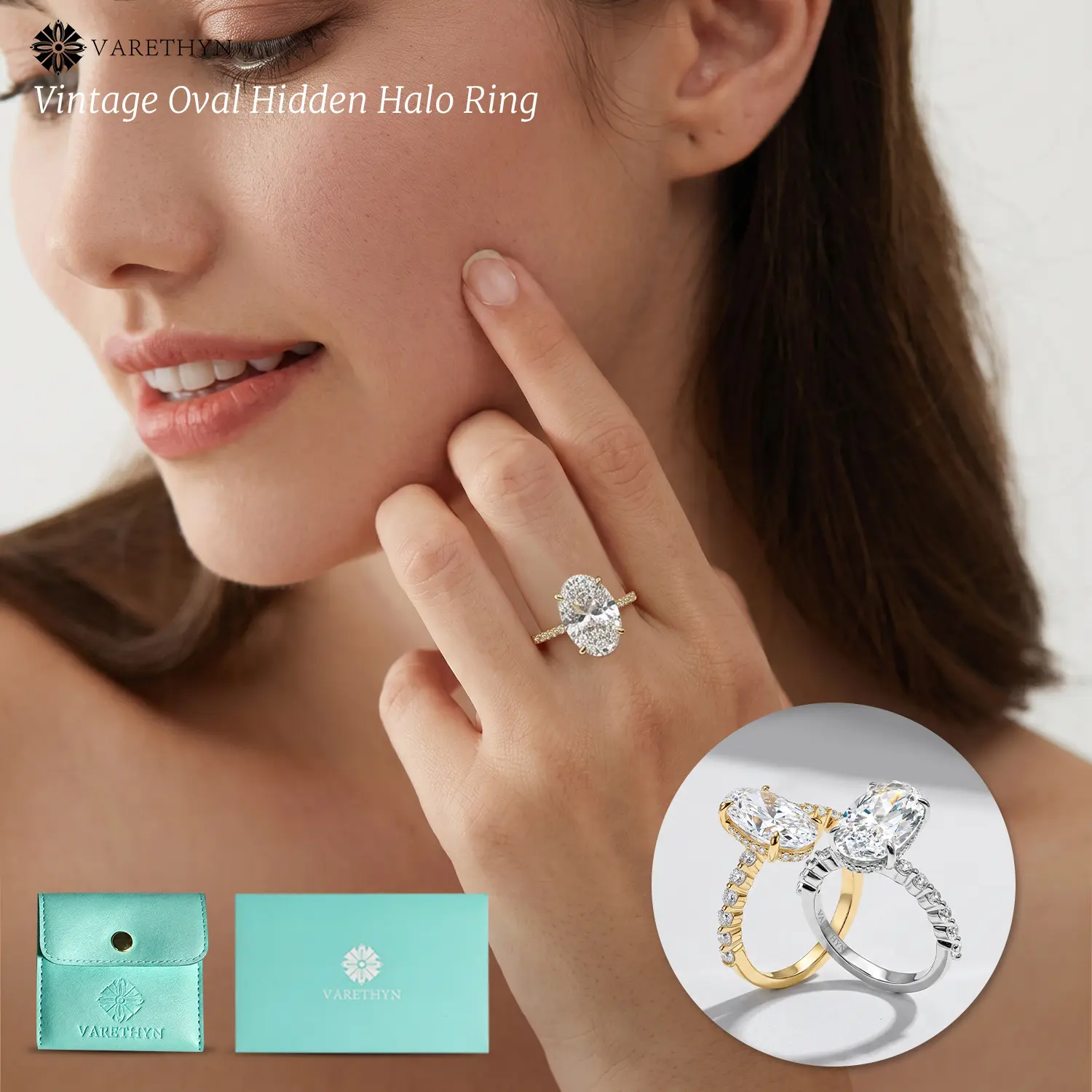Women's Romantic Artificial Gemstone Ring - 4CT Sparkly Oval Cut Eco Diamond, Dainty Starry Band, Crystal Solitaire Promise Ring, Anniversary & Engagement Wedding Jewelry