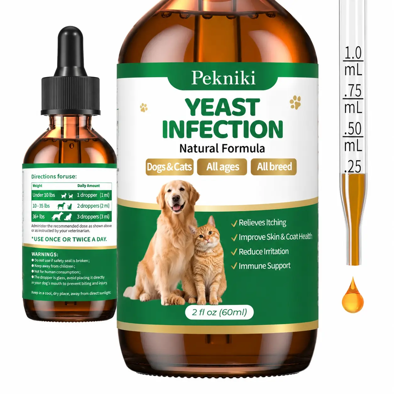 Dog & Cat Ear & Skin Relief Liquid Drops - Natural Ingredients Yeast Infection Treatment - Reduces Irritation - Relieves Itching - Supports Healthy Skin - Single Item Pet Healthcare Solution