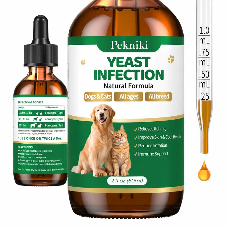 Dog & Cat Herbal Anti-Itch Liquid Drops - Pet Healthcare Supplement, Natural Ingredients, Ear & Skin Relief, Targets Yeast Overgrowth, Reduces Irritation & Inflammation, Improves Skin & Coat Health