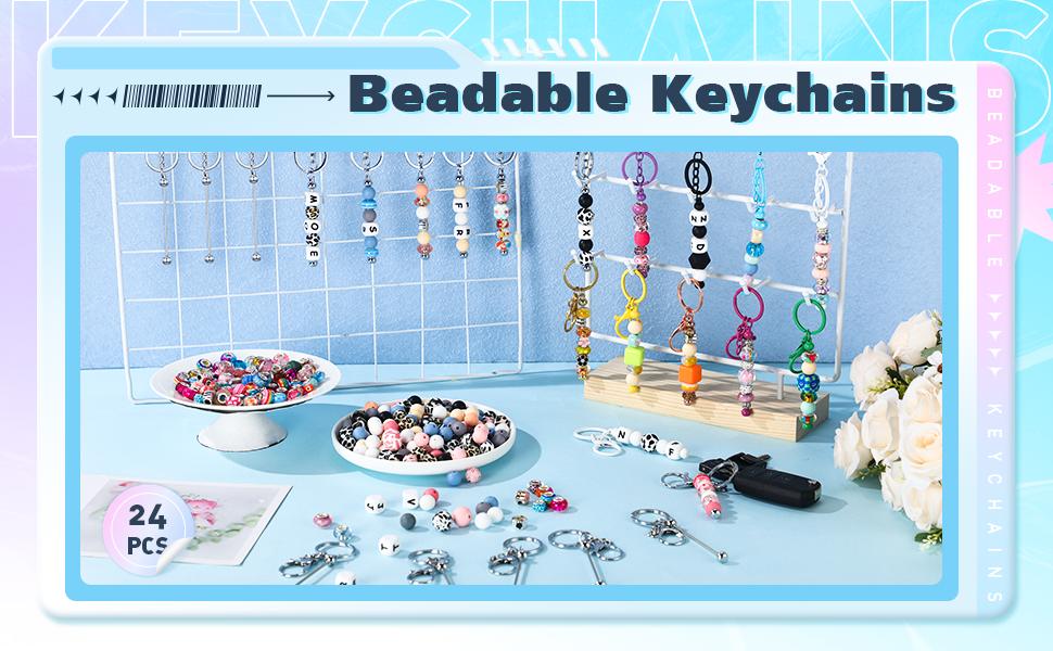 10 PCS Beadable Keychain Bars Bulk with Tassels for Keychain Making Kit Gifts for Women Men DIY Crafts