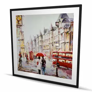 212 MAIN Artistic Romantic Matted Framed Classic Print Artwork, 48x48 in. European Street Rainy Scene Wall Art - Modern Home Decor for Living Room, Bedroom