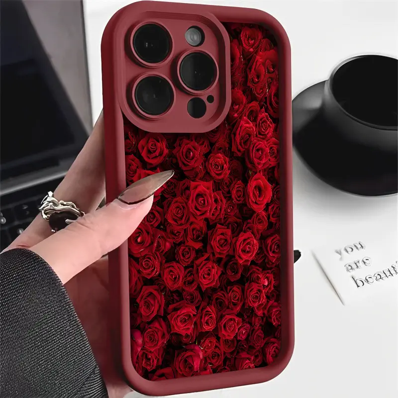 Rose pattern phone case, shockproof protective soft case, compatible with iPhone 17/16/15/14/13/12/11/X/XS/XS Max/16e/12/13 mini, a holiday gift for friends, family, and yourself., Accessories, Smartphone, Casing, Cover