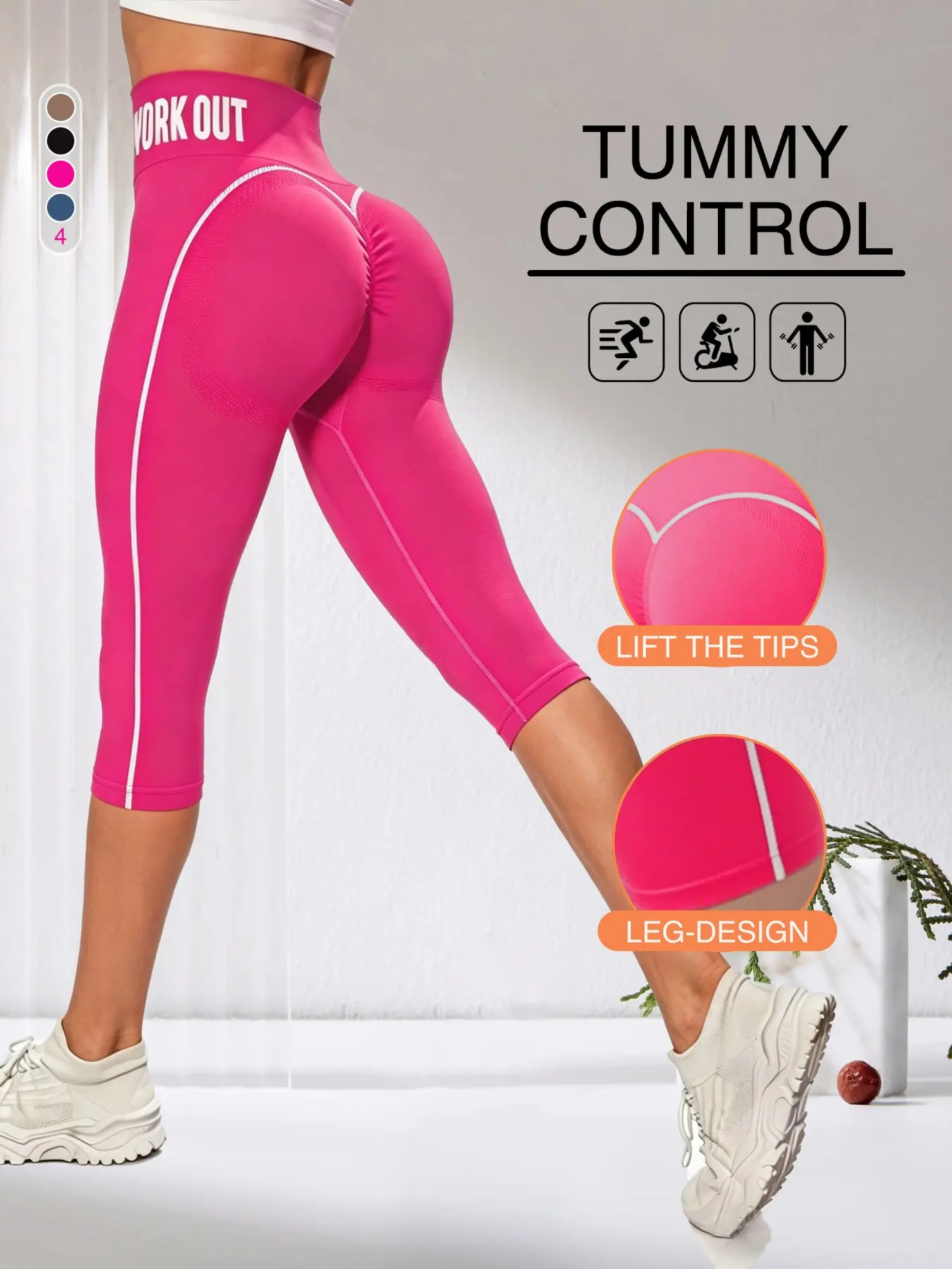 Women's Sporty Yoga Capri Pants, Summer Tight Fit, Athletic Stretchable, High Waisted Leggings, Comfortable and Fashionable, Ideal for Exercise and Daily Wear, Active Lifestyle
