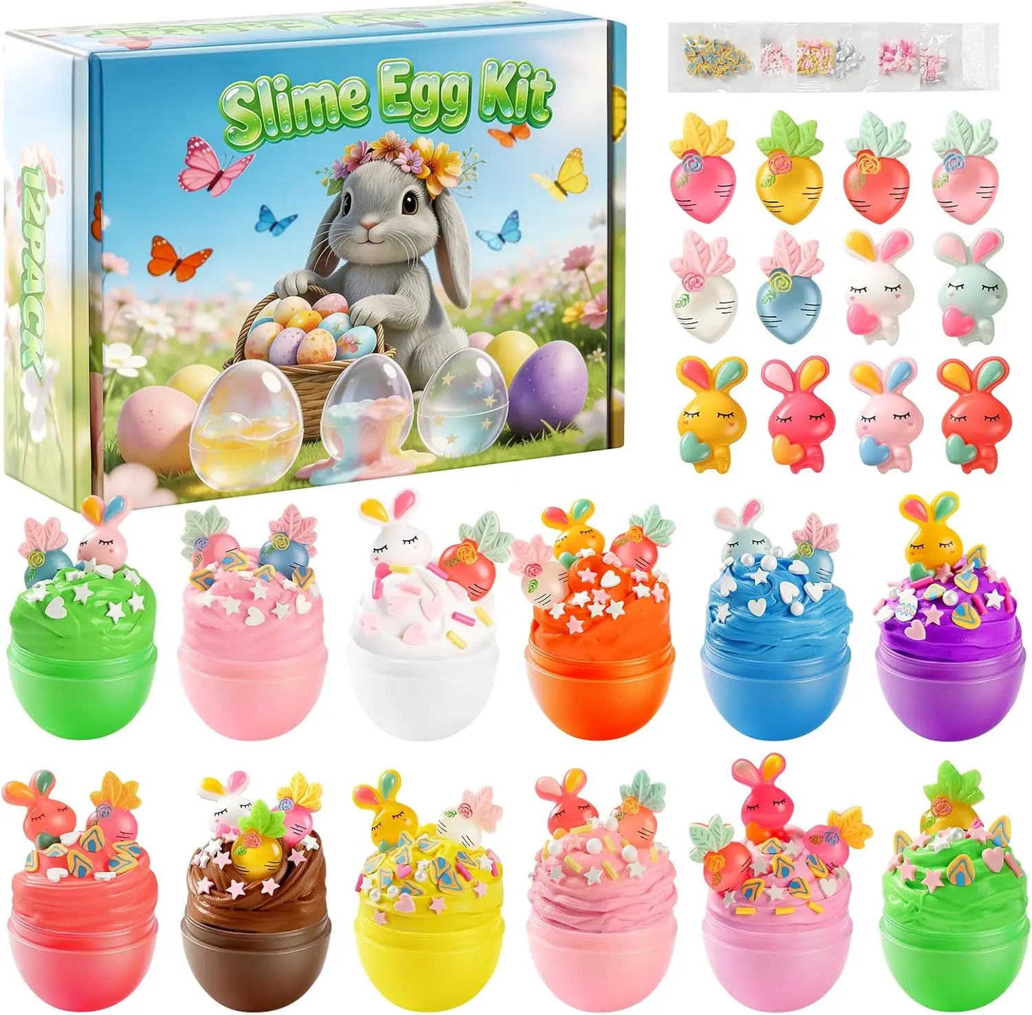 12-Piece Slime Glue Set, DIY Butter Glue, Stress-Relieving Toys, Handmade Toys, Children's Birthday Party Gifts, Slime kit for Boys Girls (Blue)