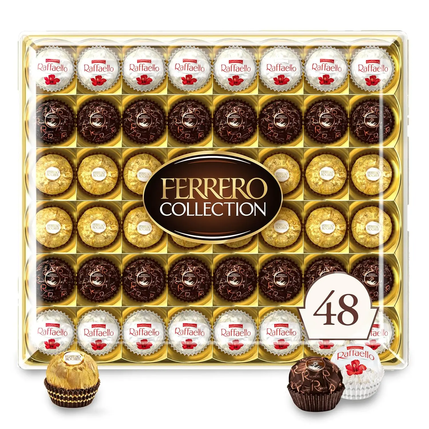 Premium Assorted Chocolate Dessert Snack - Ferrero Collection, Hazelnut, Dark Chocolate, Coconut Flavors - 48 Count, 6.1 oz Treats