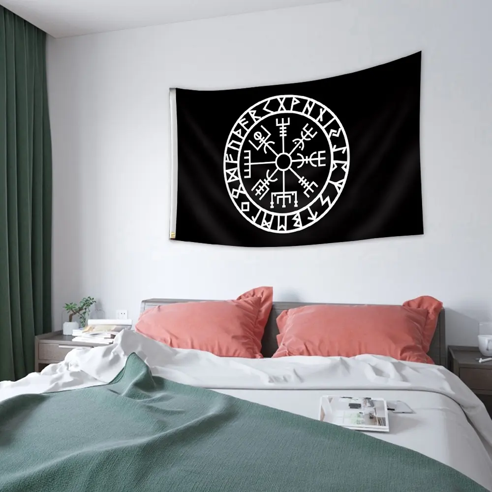 1Pc Vegvisir Viking Compass Decorative Wall Tapestry Flag - Bright-Colored Nordic Style Hanging for Home, Garden Decorations
