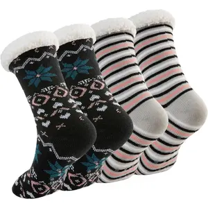 DG Hill Sock Slippers for Women - 2 Pack Non Slip Socks - Fuzzy Socks Warm Socks with Grippers Sherpa Fleece Lined Thermal DG Hill
