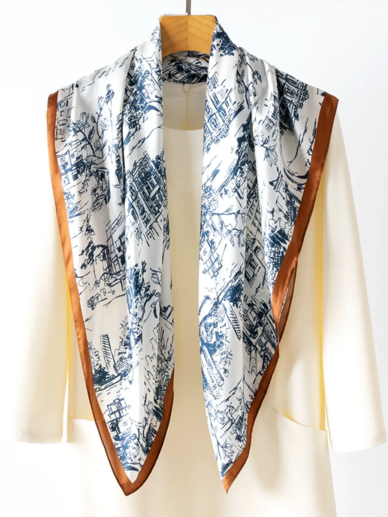 34.65 Inch Large Silk Scarf for Women, 100% Mulberry Silk, Fashionable Pattern, Breathable, Ideal for Parties, Perfect Gift