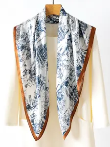 34.65 Inch Large Silk Scarf for Women, 100% Mulberry Silk, Fashionable Pattern, Breathable, Ideal for Parties, Perfect Gift