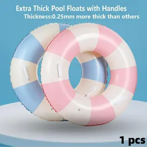 Large Inflatable Swimming Ring for Adults, Suitable for 12-Year-Old Kids, Simple Striped Design, Cute Floating Water Toy, Beach Party Use