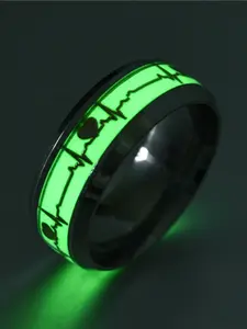 Luminous Titanium Steel Ring, Electrocardiogram Glow Jewelry, Stainless Steel Heartbeat Couple Love Ring, Limited Creative Gift, Glowing Effect Rings, Stackable Rings