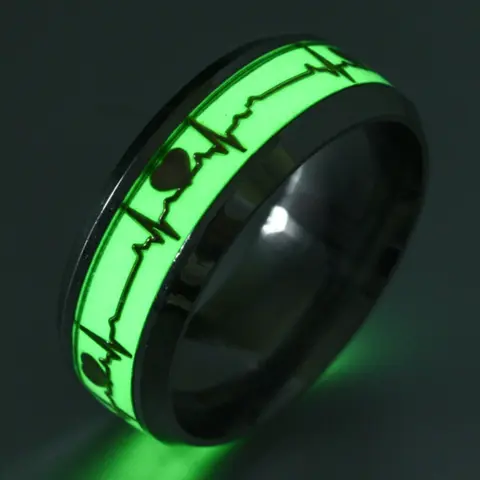Luminous Titanium Steel Ring, Electrocardiogram Glow Jewelry, Stainless Steel Heartbeat Couple Love Ring, Limited Creative Gift, Glowing Effect Rings, Stackable Rings, Fashion Beautiful Rings