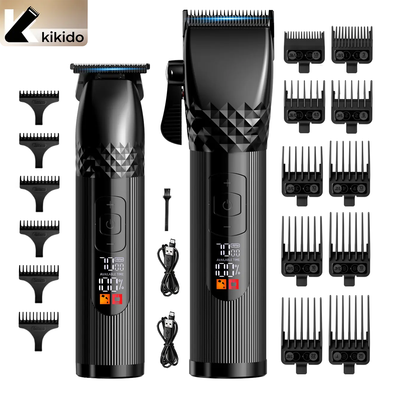 2-in-1 Professional Hair Clipper Trimmer Kit for Men Fades & Beard – Cordless USB Charging, LED Power Display, Full Guard Set
