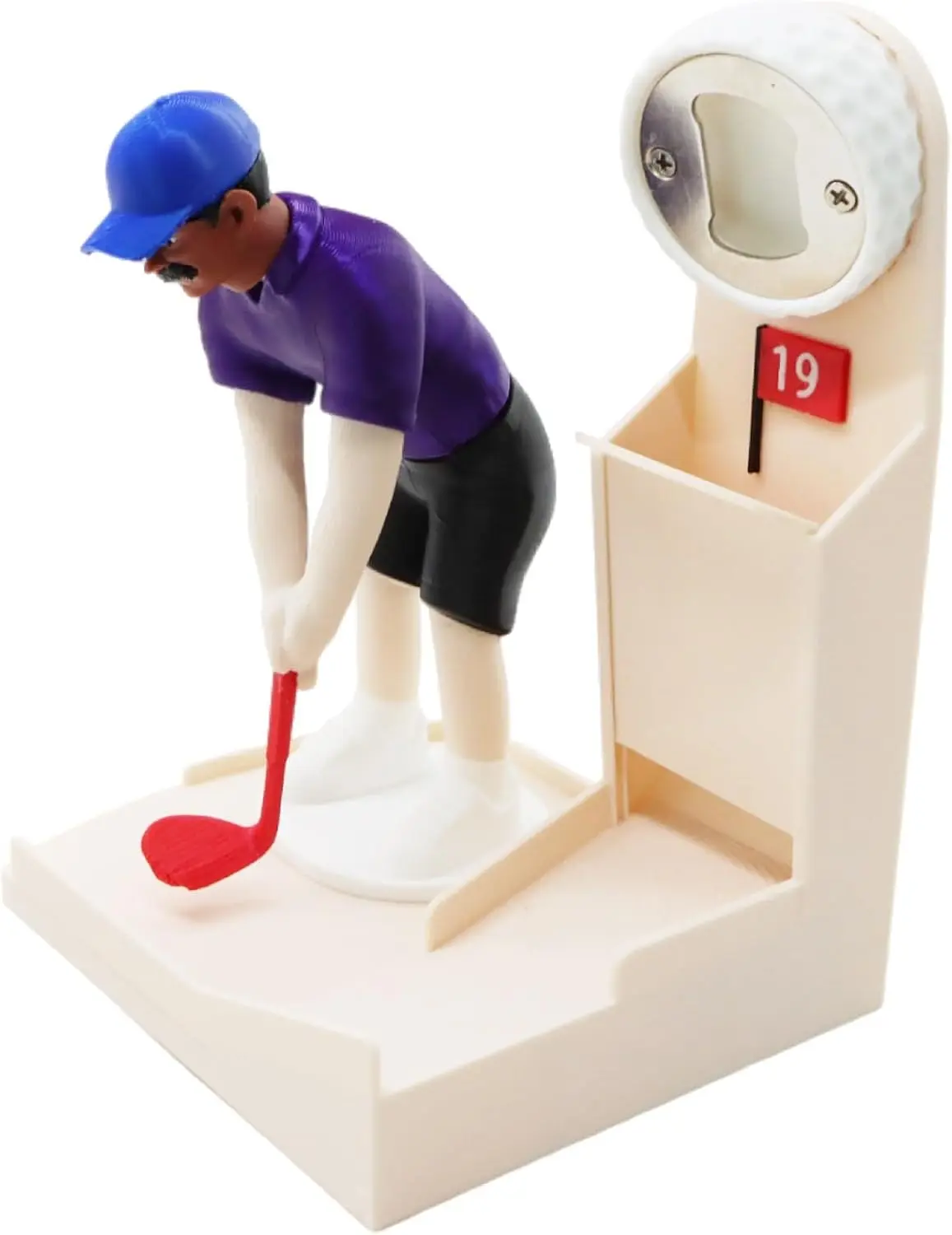 Golf Ball Themed Bottle Opener, Automatic Beer Cap Launcher with Golf Swing, Novelty Bar Tool for Home Bar, BBQ, Man Cave (Brown)