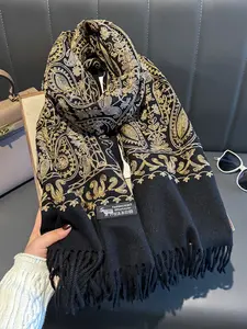 Vintage Floral Embroidered Scarf with Paisley Nut Pattern, High-End Comfort for Fall & Winter, Elegant Fashion Shawl, Paisley Print Scarf