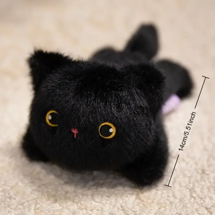 5.5in Kawaii Magnetic Black Plush Cat Doll, Adorable Fluffy Car Exterior Ornament, Multi-use Magnetic Decor for Dashboard, Side Mirror, Fridge, Perfect Small Holiday Gift for Cat Lovers