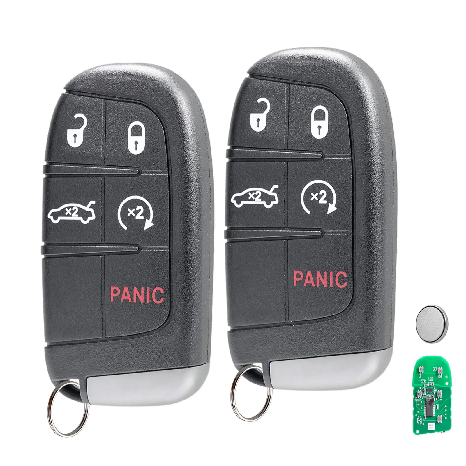 2x Remote Key Fob Replacement for Dodge Charger 2019-2023, Challenger 5-Button Models - 433 MHz Frequency, Uncut Blade, Lock/Unlock Car Function, CR2032 Batteries Included, Local Qualified Locksmith Required