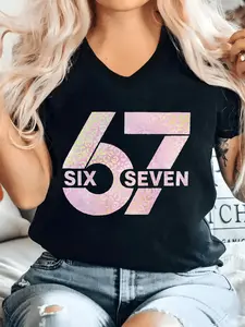 Elegant Women's Soft Lightweight TShirt Featuring Number and Six Seven Print Perfect for Casual Parties and Summer Wear