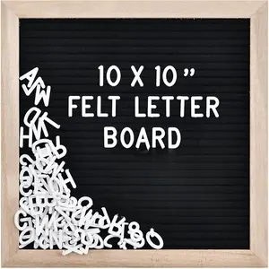 Felt Letter Board with 294 Letters, Numbers, Symbols - 10x10 inch Changeable Message Board with Wooden Frame Wall Mount (Black)