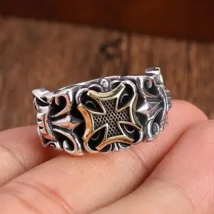 Handmade Vintage Cross Anchor Ring Unique Punk Adjustable Fashionable jewellery