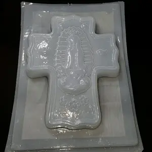 Mother Mary in Cross Dessert Mold - White Cross with Decorative Features, Ideal for Crafting and Decorating