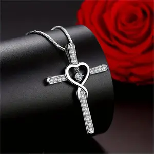 Sterling Silver Cross Pendant Necklace - Allergy-proof, Nickel-free, Inset Zircon, Women Have Classic Faith Prayer Design, Faith Gift, Fashion Chain Necklace With Lobster Buckle Christmas Gift Black Friday Deals undefined raptors ring(gift)