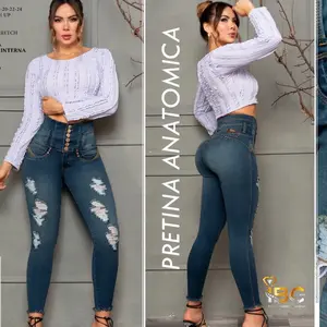 Pretina Anatomica High-Waist Ripped Jeans for Women - Blue Denim with Distressed Details & Comfortable Fit