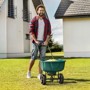 YITAMOTOR 60 lb Walk Behind Lawn and Garden Spreader for Seeds and Fertilizer with Easy to Use Flow Control Tool for Gardening