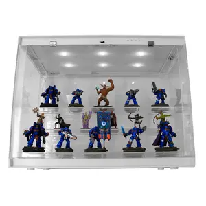 CASEMATIX LED Display Case for Miniatures - 3-Tier Clear Acrylic Storage with 20 Grip Pads & 6 Built-in LEDs for Wargaming and DnD Collections