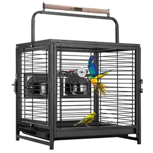VIVOHOME 19 Inch Wrought Iron Bird Travel Carrier Cage for Parrots Conures Lovebird Cockatiel Parakeets with Carry Handle Sturdy Construction Portable Lightweight High Safety Features 2-in-1 Design Easy Assembly