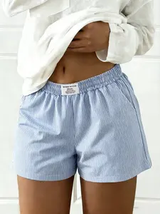 Women's Casual Loose Shorts, Drawstring Waist, All over Print, Summer Striped Print, Four Seasons Versatile, Comfortable and Stylish