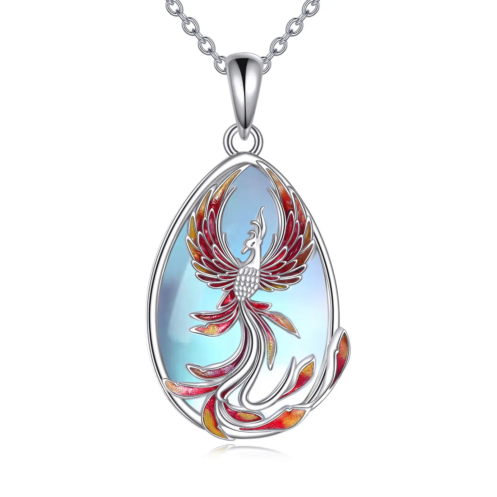 Phoenix Necklace, 925 Sterling Silver, Rising Phoenix Pendant, Moonstone Jewelry Gift for Women