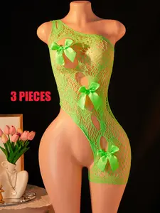 Women's Sexy Fishnet Bodysuit, Stretch Fitted, Sheer Wave Pattern Lingerie, Exotic Nightclub Party Underwear, Elegant Evening Wear, Womenswear