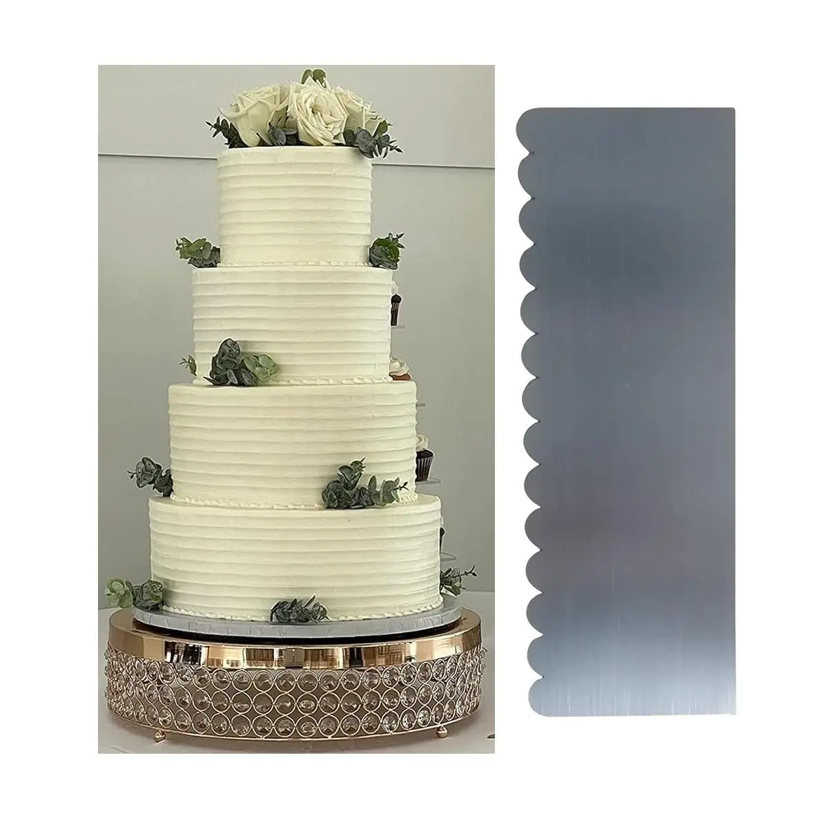 Stainless Steel Cake Comb Metal Scraper  Buttercream Smoother Edge Side Sculpting Decorating Tools (narrow Scallop) Scc- 1-4