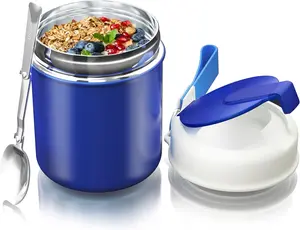 Kids & Adult Stainless Steel Food Jar – Leakproof, Wide-Mouth Thermal Lunch Box for Hot & Cold Meals. Includes Spoon. Perfect for School, Travel, Camping & Outdoor Use. Keeps Food Fresh & Temperature Locked. Stylish Black Design. Tableware Container Tin