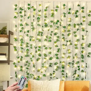 84Ft 12 Pack Artificial Ivy Garland Fake Plants with 240 LED Curtain Lights USB Plug in Battery Operated 8 Modes Fairy String Light with Remote Control for Bedroom Wall Decorations
