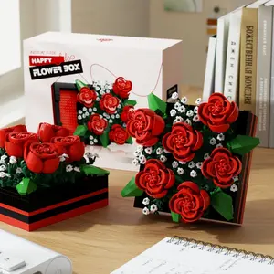 Microbead Building Blocks Flower Bricks Flower Box Romantic Rose Design Openable Storage Gift Ideal Valentine's Day Couple Holiday Present Creative Building Block
