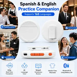 Wearable AI Translator with 165 Languages, Real-Time Two-Way Translation, Spanish & English Practice, AI Language Tutor, Smart Vocabulary Review, Bluetooth Clip-On Hands-Free Translator for Travel, Work, Restaurants, Retail, Hotels & Daily Use