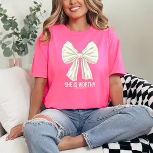 Comfort Colors She Is Worthy T-Shirt for Women - Casual Top with Versatile Design, Comfortable Fit, and Stylish Style - Womenswear