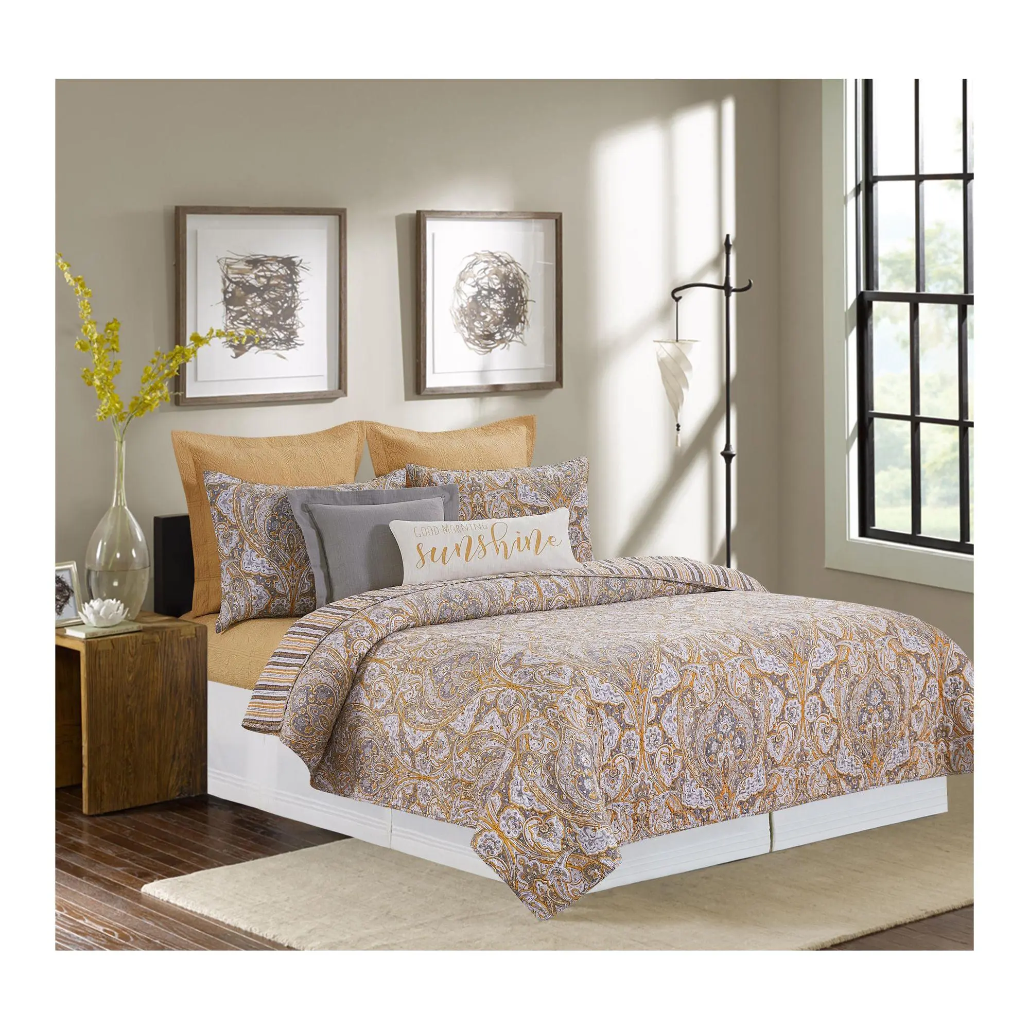 Shay Damask King Bedding 3 Piece Quilt Set by Valerie