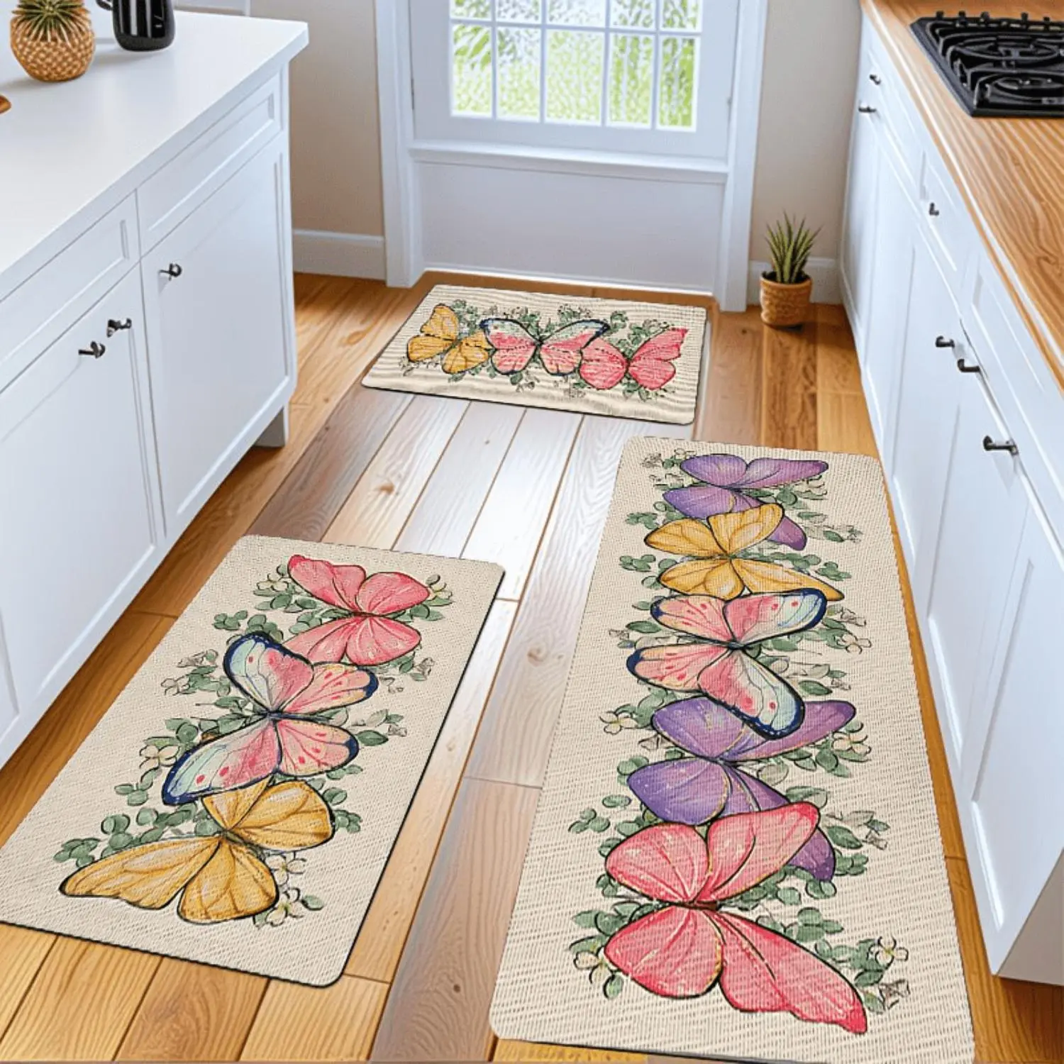 1pc Spring Vitality 2D Flat Floor Mat, Butterfly Pattern Flannel Rug, Soft Comfortable Non-Slip, Easy to Clean Decor Mat, Suitable for Bathroom, Entryway, Bedroom, Living Room, Porch, RV Decoration