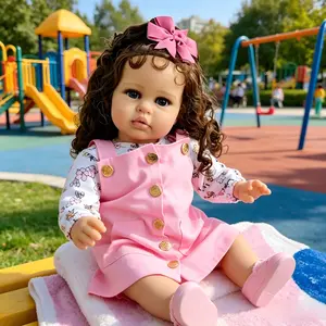24-Inch Lifelike Reborn Toddler Doll Ellie Brown Skin Realistic Vinyl with Handmade Weighted Soft-Touch Cloth Body Magnetic Pacifier Milk Bottle Gorgeous Doll Clothes Set, Clothes Set Doll